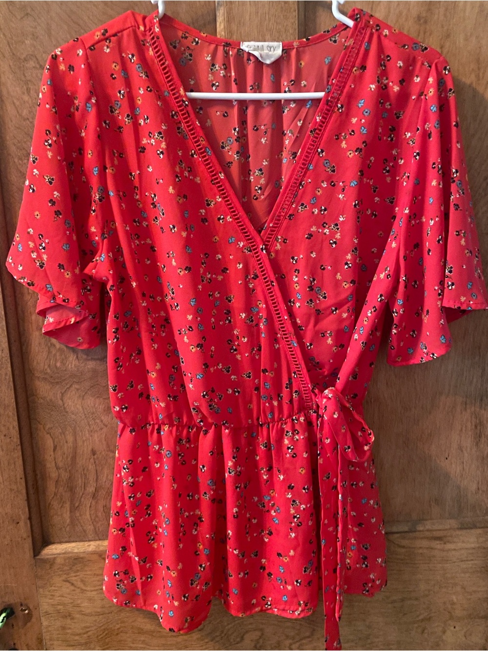Sienna Sky Red Floral Wrap Peplum Top